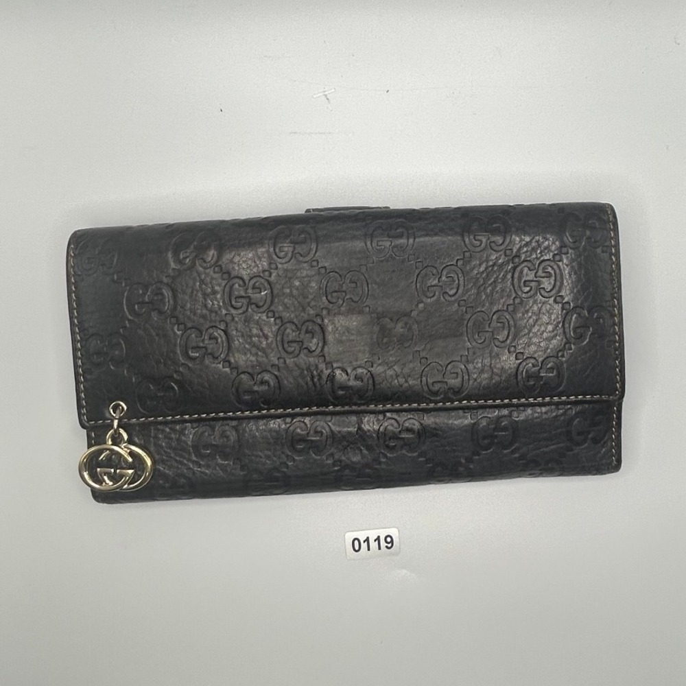 Gucci‎ Black Guccissima Leather Long Wallet Snap Closure#119